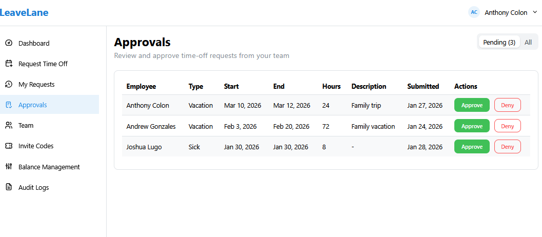 Approval Flow — manager review queue