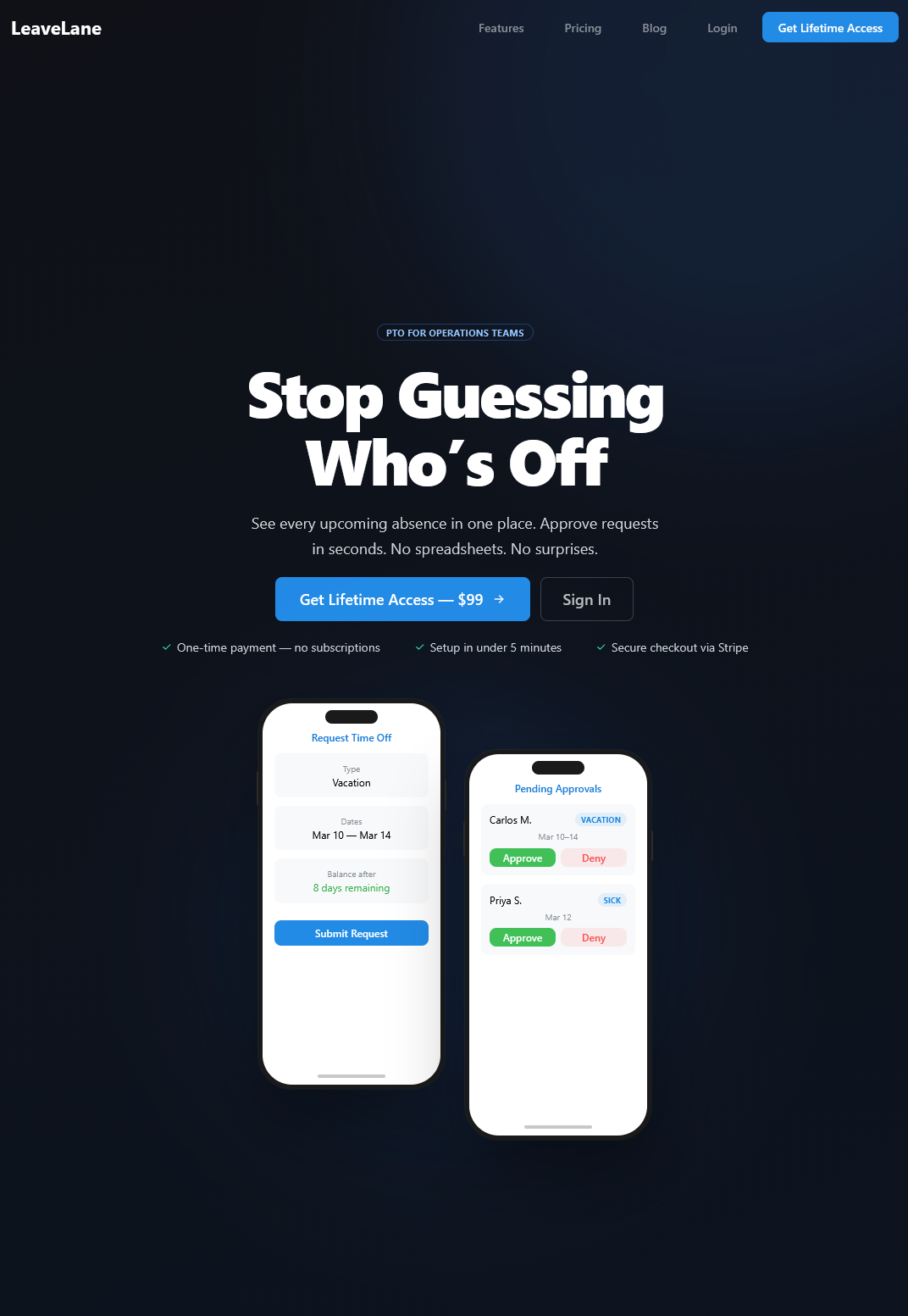 LeaveLane SaaS Landing Page