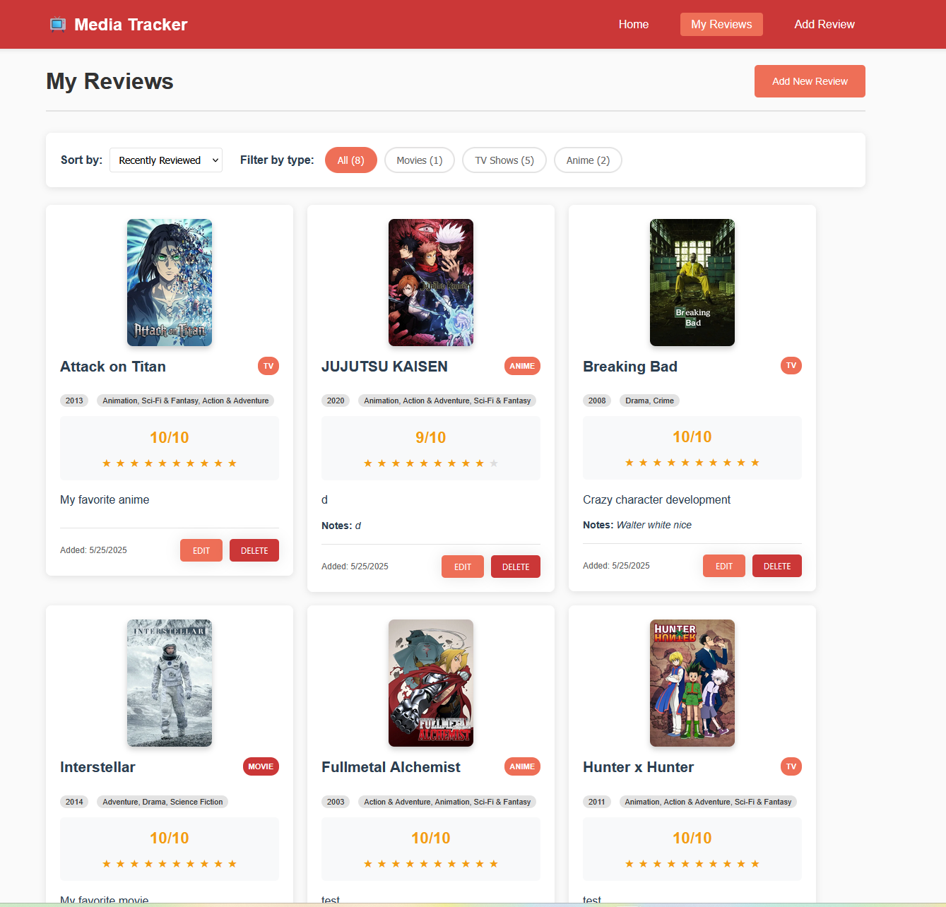 Media Review Tracker Application