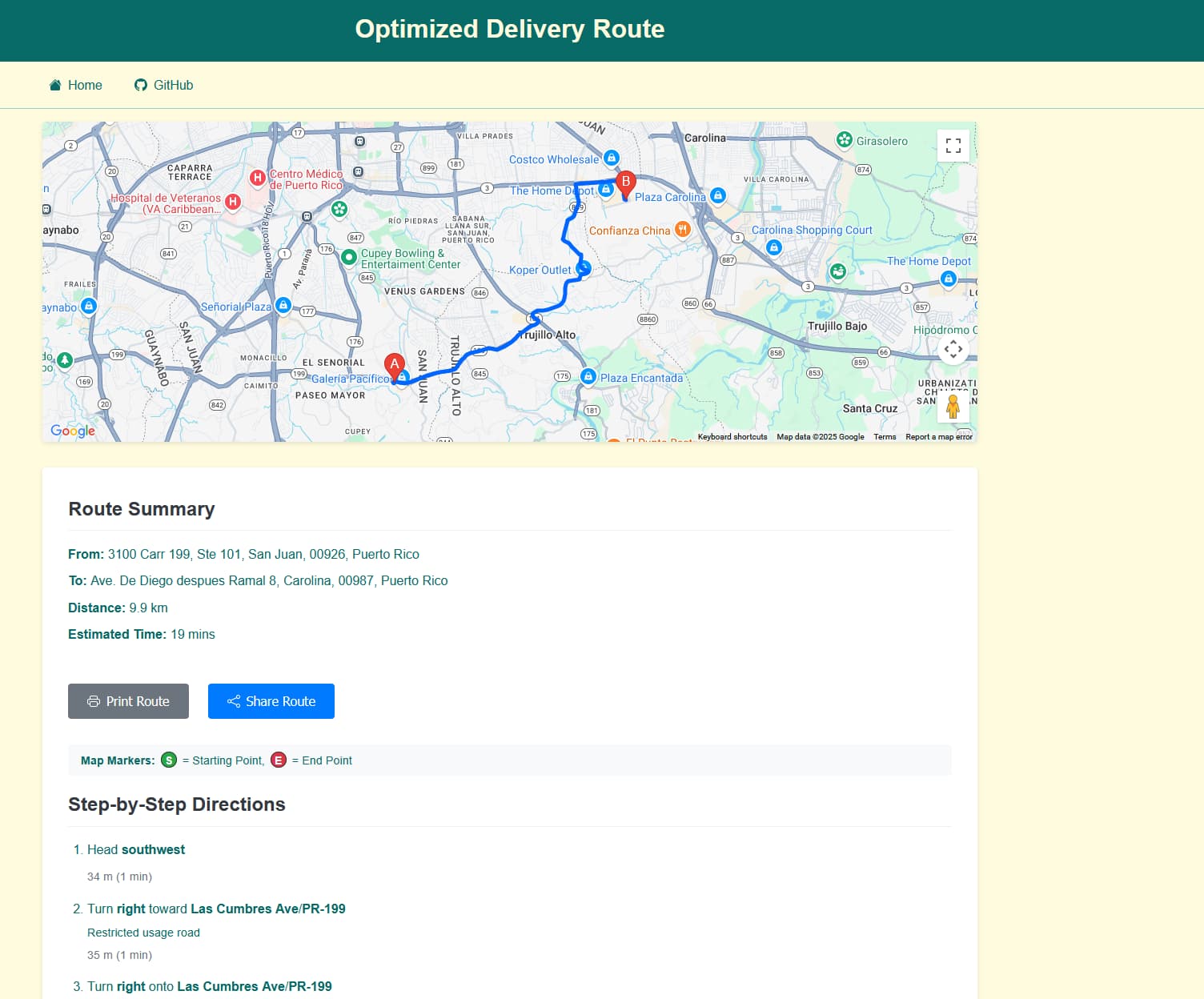 Route Optimizer Application Interface